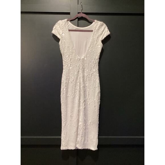 Dress the Population marcella white Sequin Bodycon low back Midi Dress Small - Picture 9 of 14